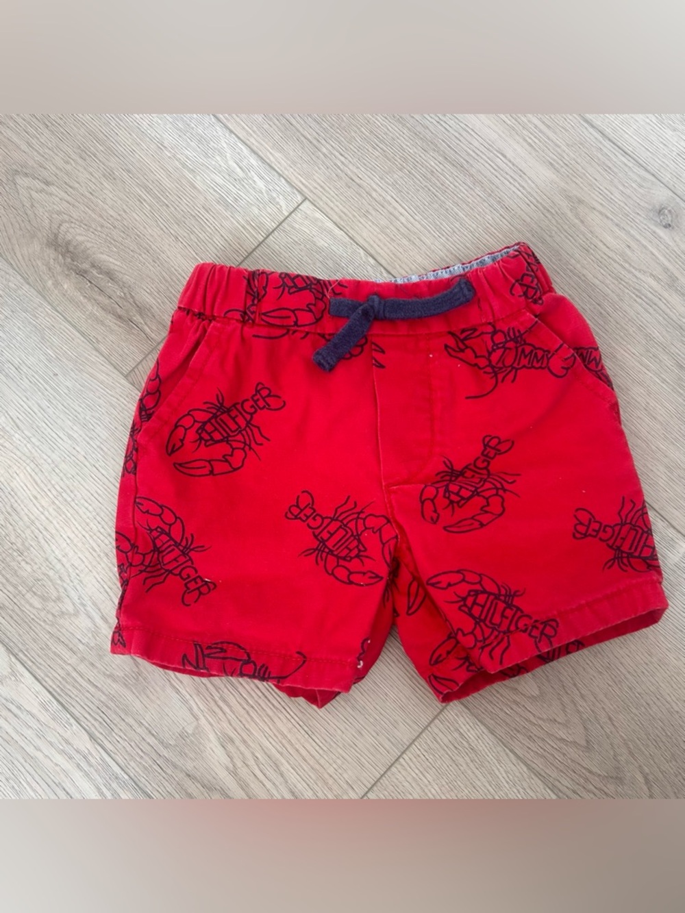 Tommy Hilfiger Red Lobster-Pattern Kids Shorts with Navy Drawstring
